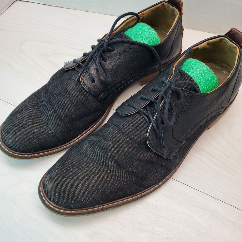 Madden Mens Yanton Black Denim Leather Derby Dress Shoes Size 11‎